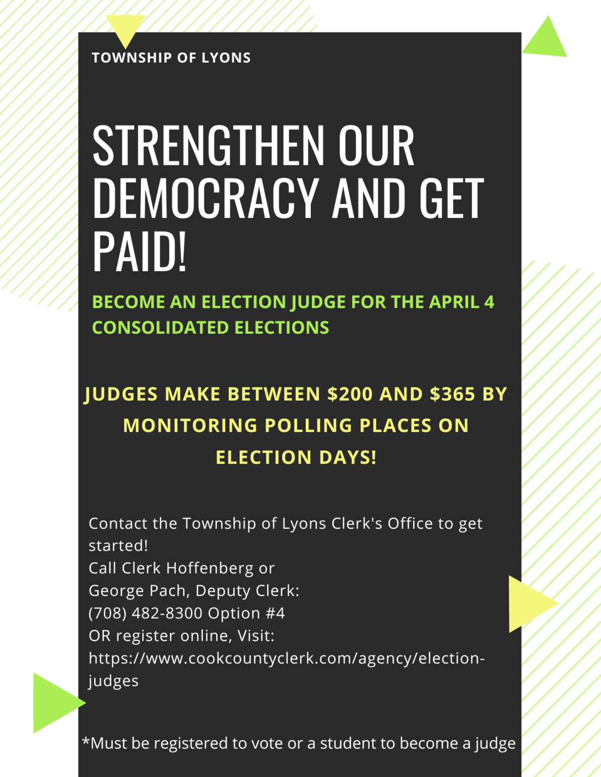 Election Judges Needed April 4th Township of Lyons