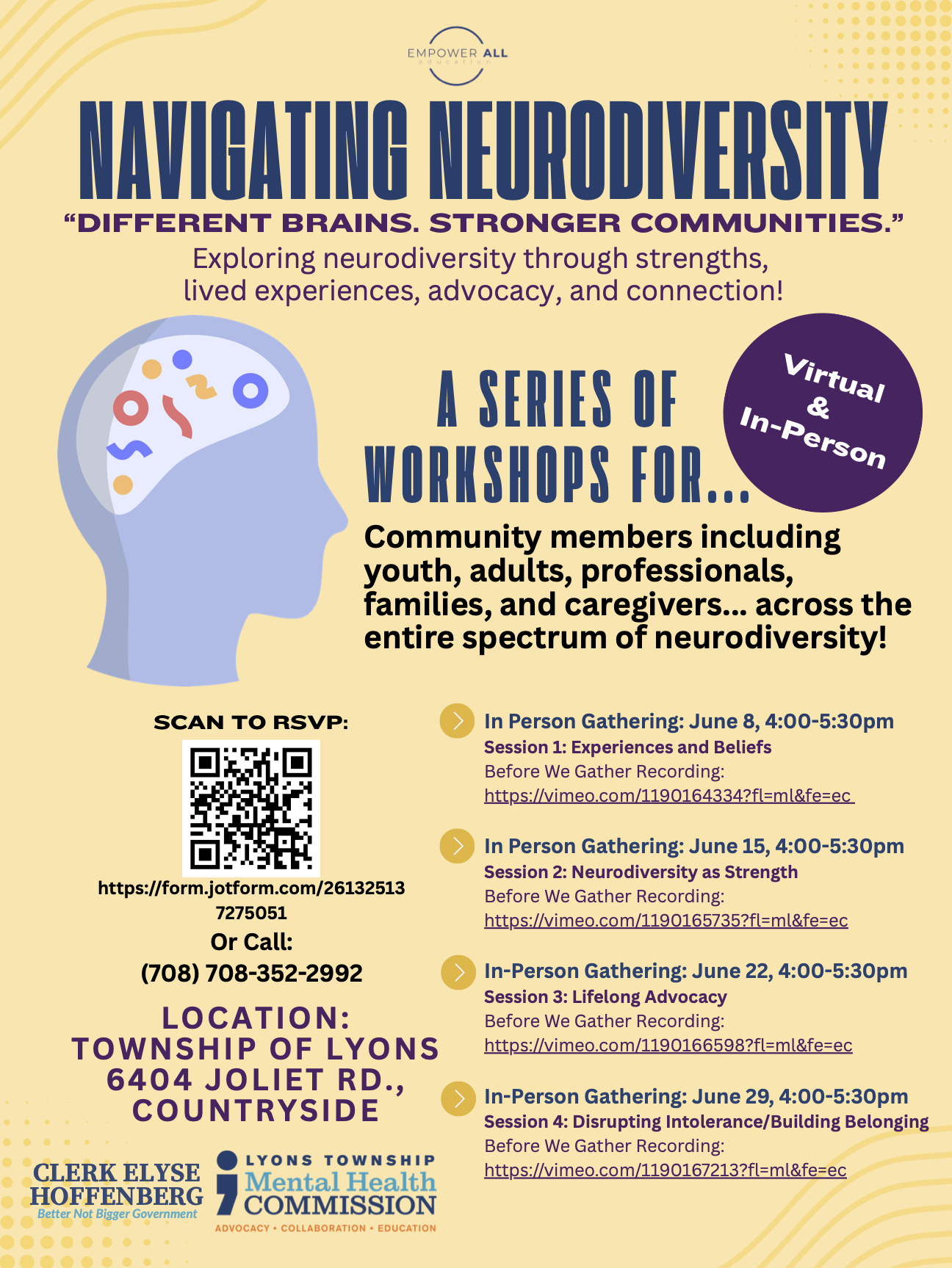 Event flyer for the "Navigating Neurodiversity" community workshop series.